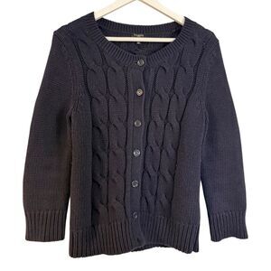 Talbots navy cableknit cardigan sweater medium petite